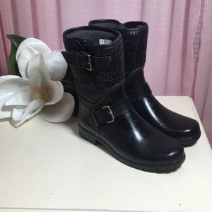 Sperry Top Sider Falcon black glitter rain boots 7